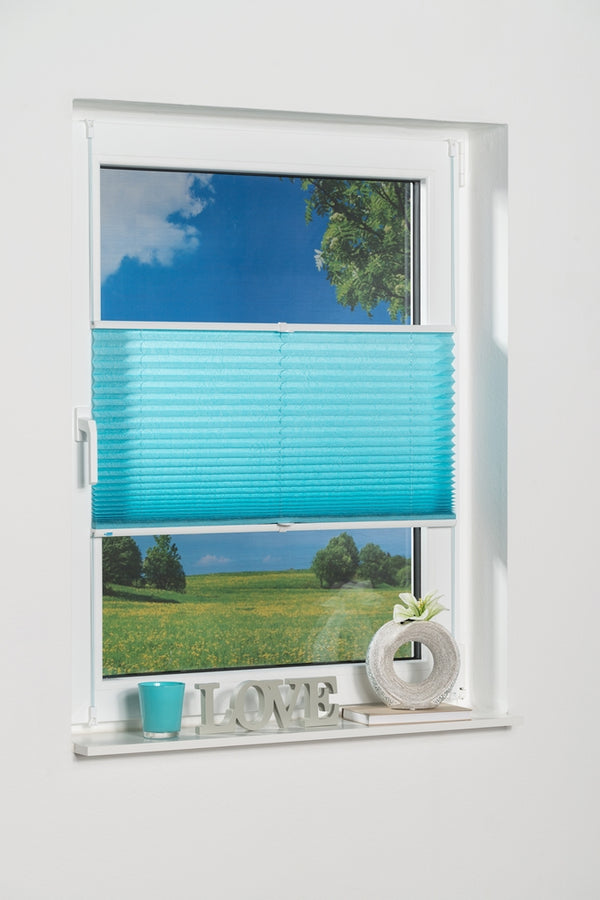 K-home Klemmfix-Plissee "PISA" mit moderner Crushed-Optik, Lichtschutz, ohne Bohren, verspannt - Eisblau