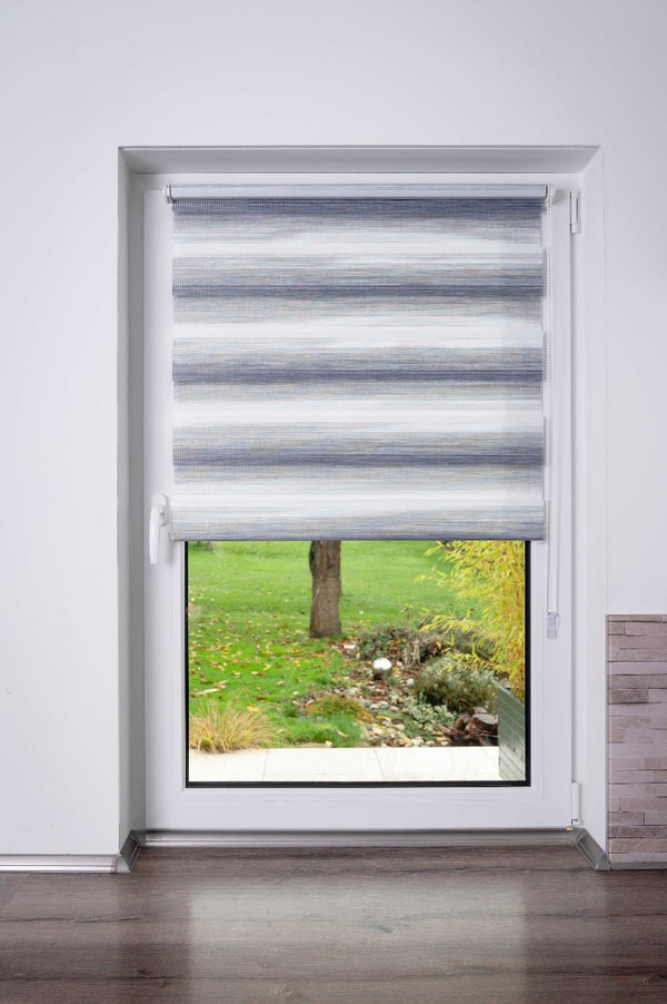 K-home Klemmfix Doppelrollo mit "Farbverlauf", Lichtschutz, Rollo ohne Bohren - Grau