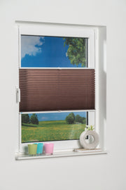 K-home Klemmfix-Plissee "PISA" mit moderner Crushed-Optik, Lichtschutz, ohne Bohren, verspannt - Mokka
