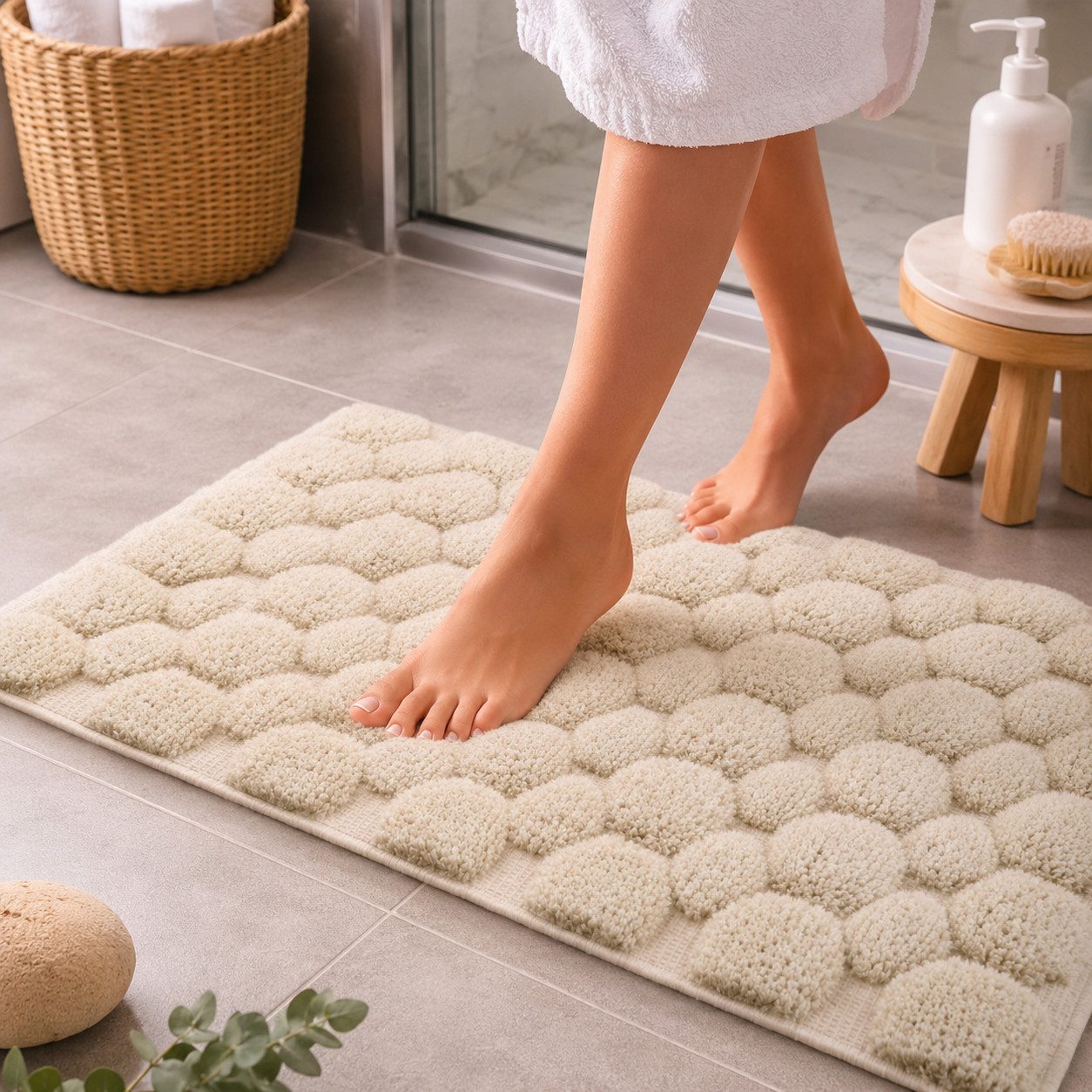Badematte PLOP, Badvorleger mit 3D Hoch-Tief-Design Farbe Beige
