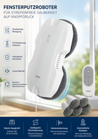 Fensterputzroboter T8Pro mit Fernbedienung und Ersatz-Mikrofasertüchern am Fenster