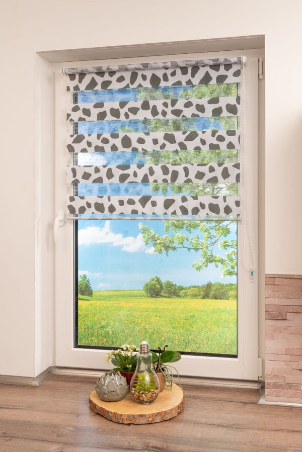 K-home Klemmfix Doppelrollo "Stone", Lichtschutz, Rollo ohne Bohren - Grau